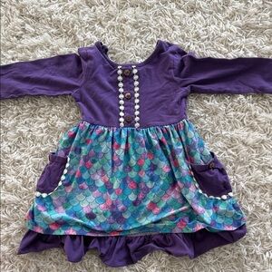 Girls Purple Mermaid Scale Dress with Pocket Details